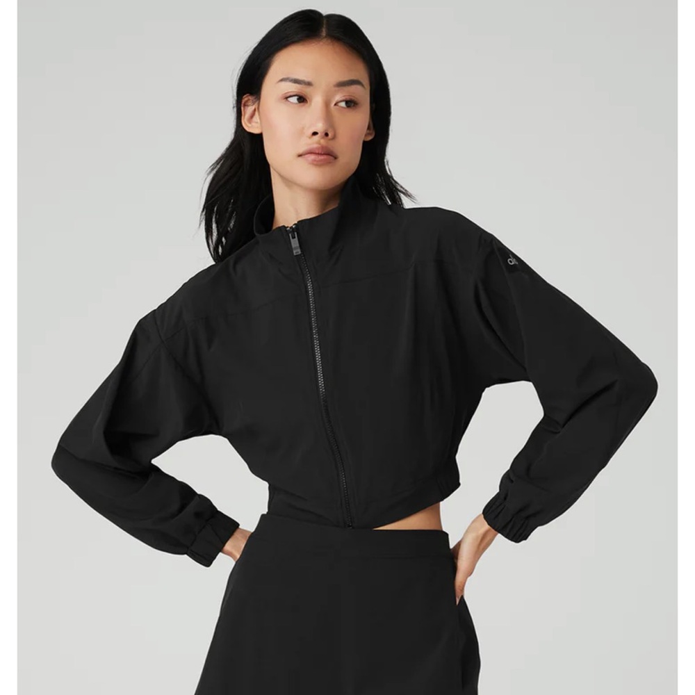 ALO Yoga Sleek Black Cropped Bomber Jacket